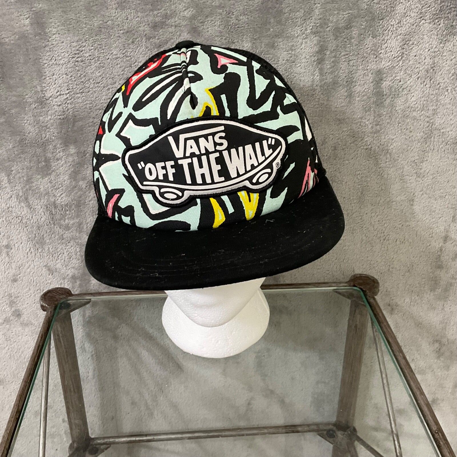 Vans Off The Wall Trucker Cap Adult Adjustable Snapback Blue/Black Abstract Mesh
